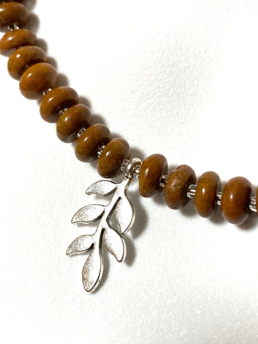 Earthy Jasper Short Necklace, Natural Gemstone & Silver Leaf Branch Pendant